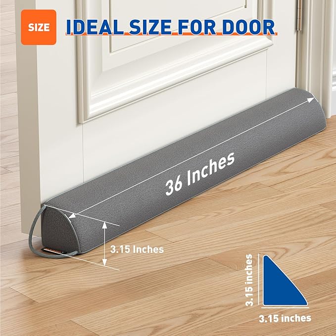 MAGZO Door Draft Stopper 36 Inches, Weighted Triangular Door Snake for Winter Noise Blocker with Hook Loops,Gray