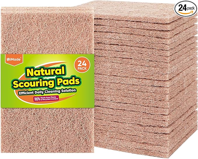 Natural Sisal Non-Scratch Scouring Pads, 24Pcs Plant Based Household Scour Pads for Kitchen, Garage and Outdoors, Cellulose Multipurpose Scrubbies for Cleaning