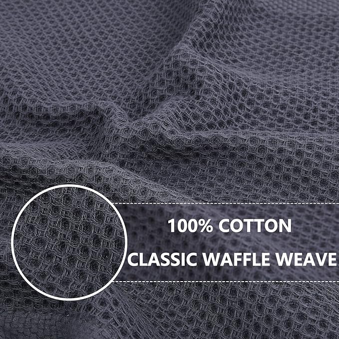 Homaxy 100% Cotton Waffle Weave Kitchen Dish Towels, Ultra Soft Absorbent Quick Drying Cleaning Towel, 13 x 28 Inches, 8-Pack, Dark Grey