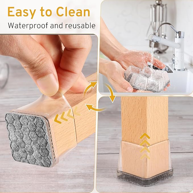 24PCS Square Chair Leg Floor Protectors, Furniture Sliders, Chair Leg Protectors for Hardwood Floors, Non-Slip Felt Furniture Pads, Silicone Cap Covers to Protect Floors, (Fit 1.5" - 2")