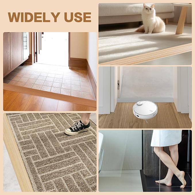 Floor Transition Strip Vinyl Door Threshold Ramp Self Adhesive Carpet Edging Strip Doorway Edge Trim, Overlap Edge Reducer for Laminate Carpet, Floor, Tile (Light Yellow Grain, 2/5" to 3/5", 3.3Ft)