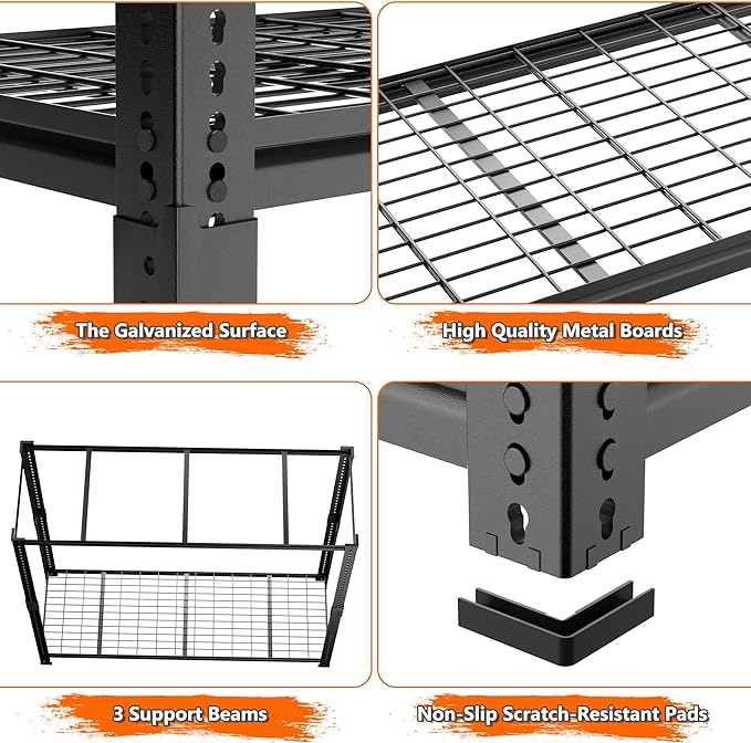 ROOMTEC Garage Shelving, 4 PCS 3300 LBS Capacity Sorage Shelves Heavy Duty, 5 Tier Adjustable Metal Organizer Wire Rack, 60" L x 24" W x 78" H Utility Shelf Unit for Kitchen Pantry