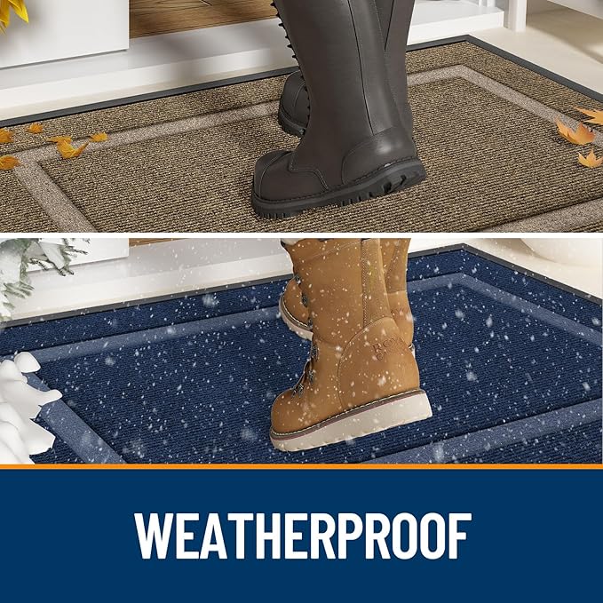 OLANLY Front Door Mat Indoor Outdoor Entrance, Waterproof All-Season, All-Weather Doormat, Sturdy Natural Rubber, Fade Resistant, Low Profile, Easy Clean Patio Porch Entryway Mat, 71x47, Beige