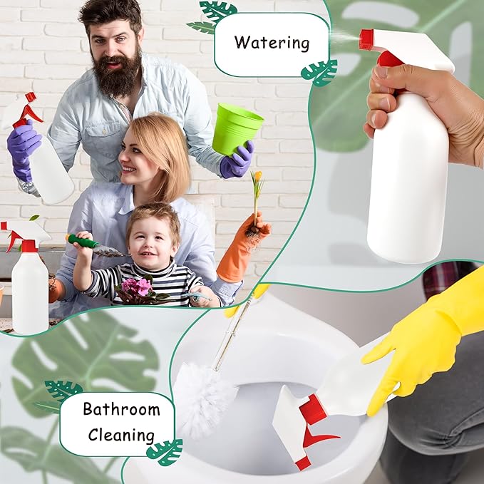 8 Pack Plastic Spray Bottles 16 oz Empty Refillable Spray Bottle for Cleaning Solutions Leak Proof Water Bottle Sprayer with Adjustable Nozzle Mist & Stream Heavy Duty Reusable for Plants Oils Hair