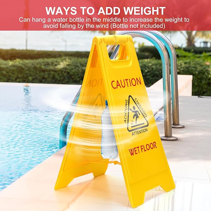 MATTHEW CLEANING 25'' Industrial Wet Floor Sign 3 Pack 2-Sided Safety A-Frame Birght Yellow Multilingual Warning Signs Commercial Caution Wet Fold-out Floor Signs For Indoors and Outdoors