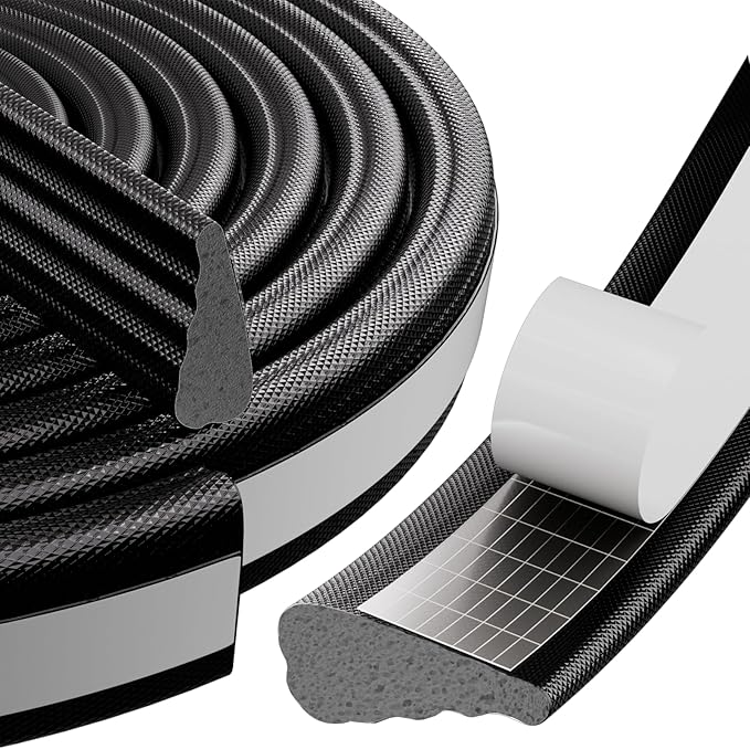 2Pcs×196" Wedge Weather Stripping Door Seal Strip for Door Frame & Window,Self Adhesive Window Insulation Draft Stopper Seal for Winter,Gray Foam Door Gap Filler for Soundproofing Light Blocker,Black