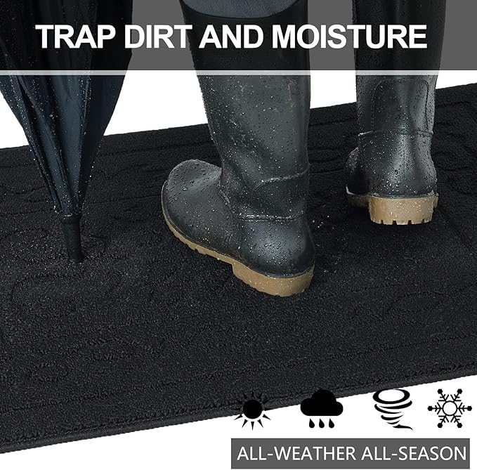 FONEYI Indoor Door Mat 32" x 40", Dirt Trapper Door Mats Non-Slip Entryway Rugs Washable, Absorbent Resist Dirt Welcome Mat, Low Profile Inside Floor Mats for Front Back Door and Entryway, Black