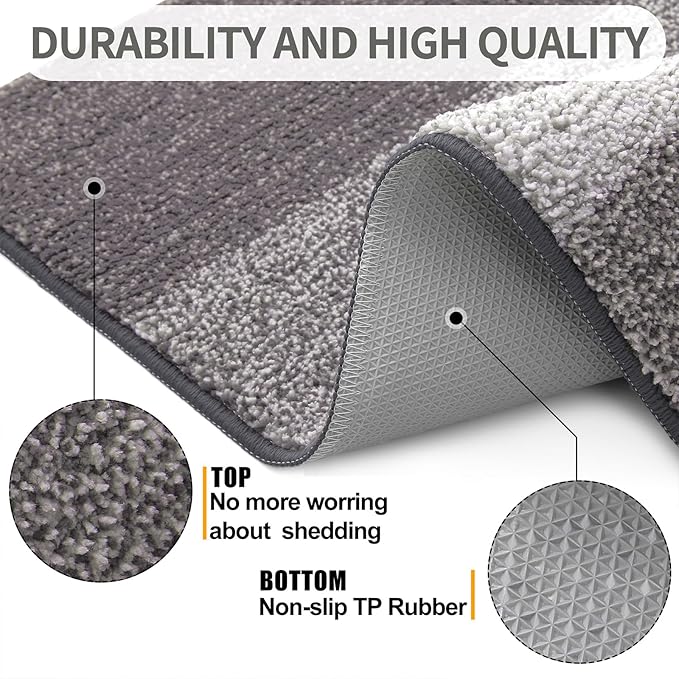 Kitinjoy Indoor Outdoor Door Mat, 47x20 Non-Slip Absorbent Dirt Trapper, Low-Profile Washable Inside Entrance Front Floor Mat, Sturdy Soft Entry Doormats for Entryway, Light Grey