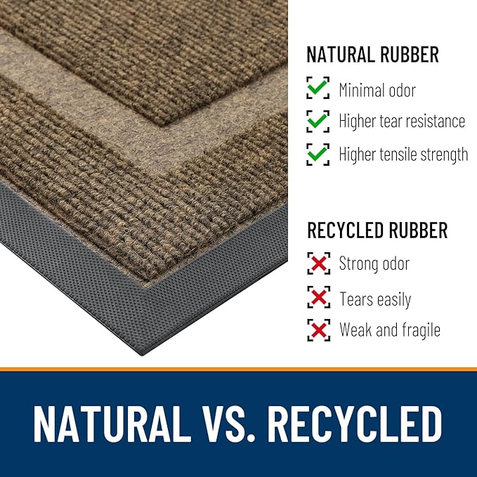OLANLY Front Door Mat Indoor Outdoor Entrance, Waterproof All-Season, All-Weather Doormat, Sturdy Natural Rubber, Fade Resistant, Low Profile, Easy Clean Patio Porch Entryway Mat, 47x32, Brown