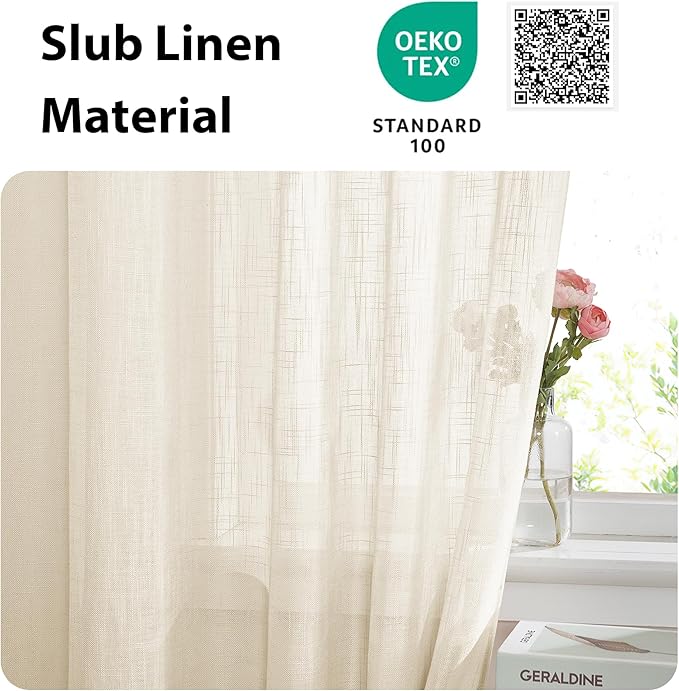 NICETOWN 80 Inches Length Door Curtains with Tieback for Window, Farmhouse Linen Texture Sidelight Semi-Sheer Window Covering French Door Curtains for Closet Doorway, 1 Panel, 26" Wide, Bieg