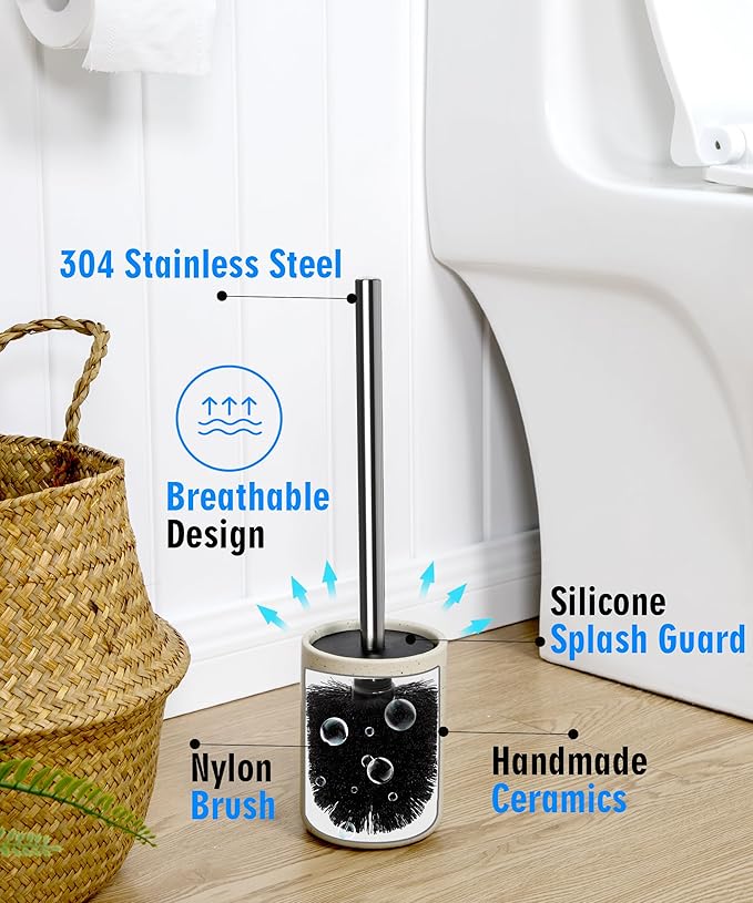 2 Pack Toilet Bowl Cleaning Brush Set for Bathroom, No Assembly and No Scratching Toilet Bowl, 304 Anti-Rust Handle