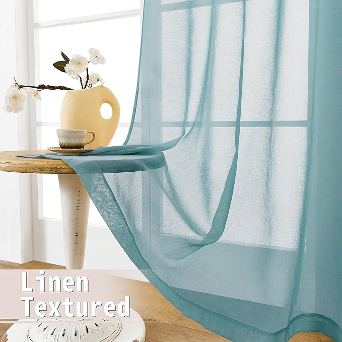 Tollpiz Sheer Door Curtains Closet Linen Textured Curtains Sheer Doorway Light Filtering Voile Rod French Door Pocket Curtain Patio Door, 25 x 72 inches Long, Dusty Blue, Set of 1 Panel