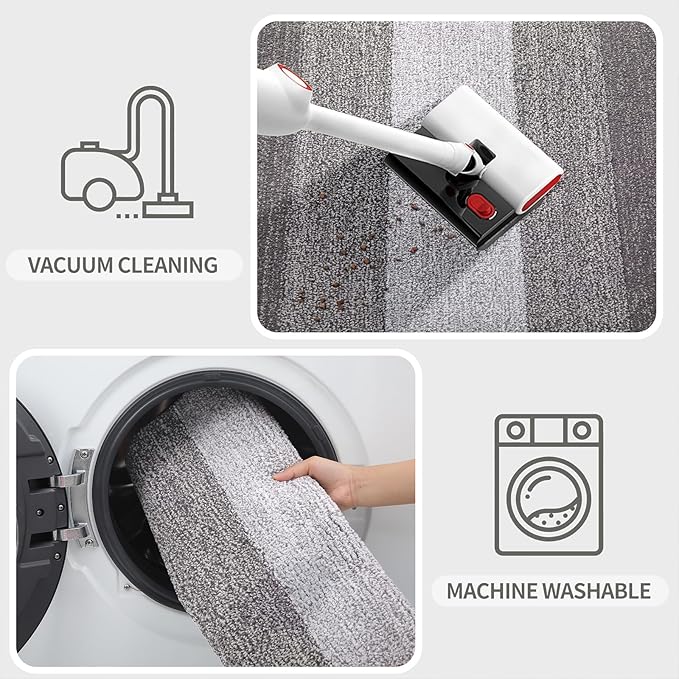 Kitinjoy Indoor Outdoor Door Mat, 59x20 Non-Slip Absorbent Dirt Trapper, Low-Profile Washable Inside Entrance Front Floor Mat, Sturdy Soft Entry Doormats for Entryway, Light Grey