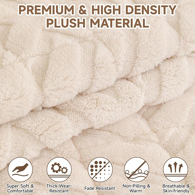 OTOB Plush Couch Cover for Dogs Washable, Non Slip Fuzzy Soft Armrest Backrest Sofa Slipcovers Geometric Jacquard Pet Friendly Couch Covers Protector All Season, 1 Piece (White, 27.6"x27.6")
