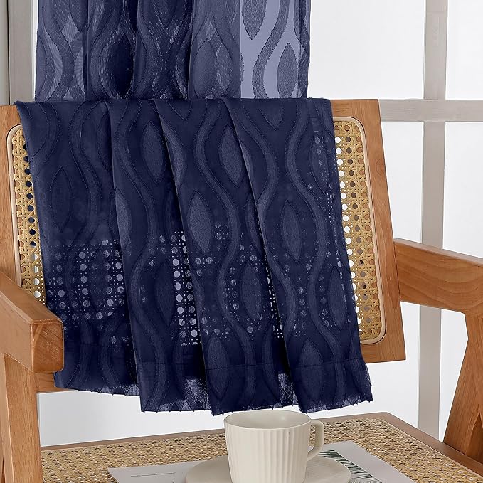 Aiyufeng Navy Blue Curtains 72 Inches Long 2 Panels Set, Elegant Light Filtering Transparent Curtain Draperies for Bedroom Living Room, Classic Clip Solid Wavy Line Door Curtains, 40" Wx72 L Inch