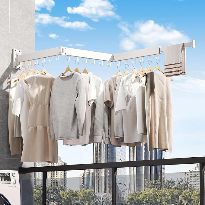 Clothes Drying Rack Wall Mounted,Drying Rack Clothing,Laundry Drying Rack Wall Mount,Collapsible Drying Racks for Laundry,Retractable,Foldable,Clothes Hanger Rack,Clothes Dryer Rack,White Color