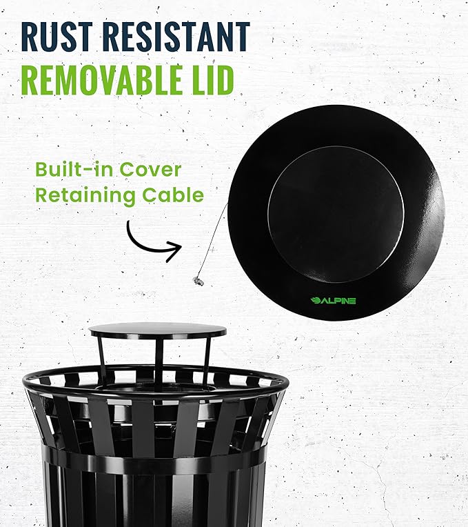 Trash can Lid for Alpine Commercial Outdoor Trash Can - Weather Resistant Round Metal Trash Can Rain Bonnet Lid
