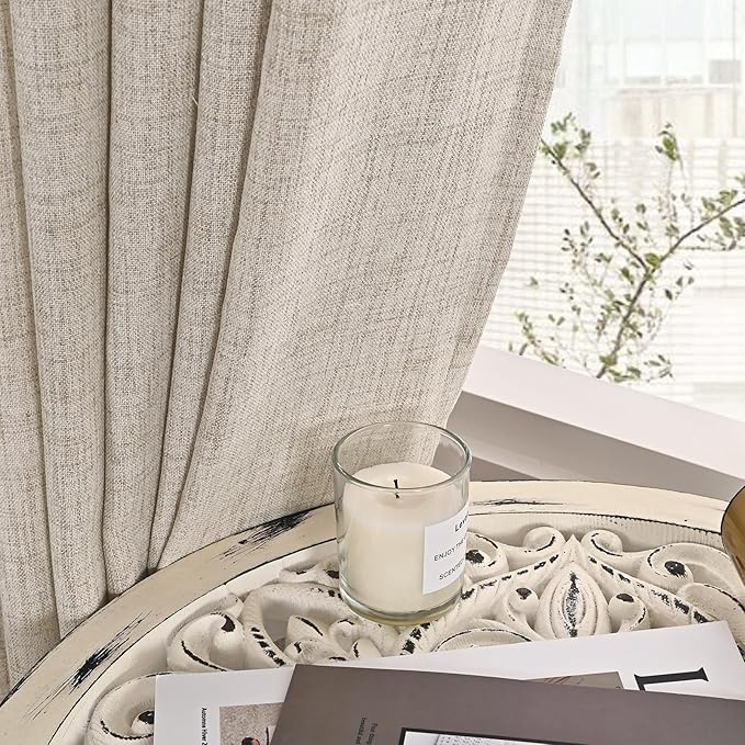 YoungsTex Natural Linen Curtains 60 Inch Wide Back Tab Textured Window Drapes 63 Inch Window Length for Living Room Light Filtering, 2 Panels