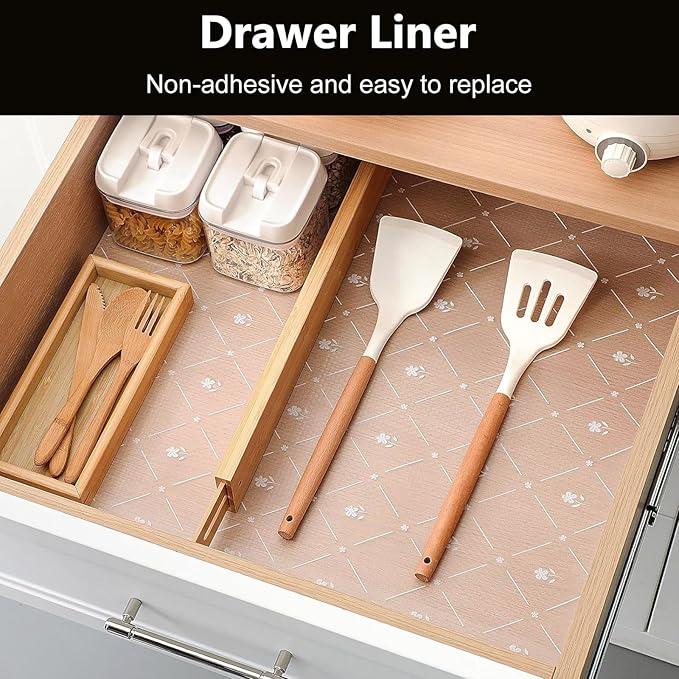 INNOLITES Shelf Liners for Kitchen Cabinets, Non Adhesive Drawer Cabinet Liner, Waterproof Oil-Proof Non-Slip Shelf Liner for Kitchen Pantry Refrigerator 17.7" x 360"