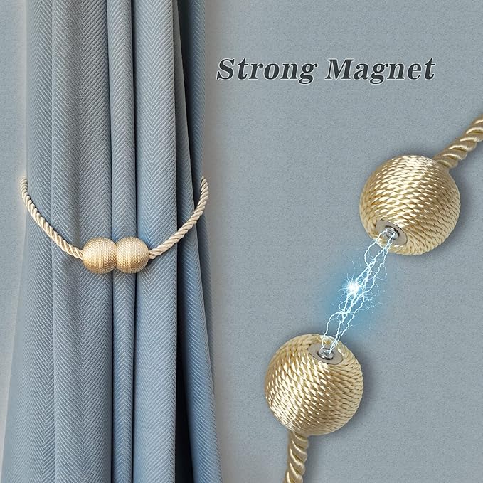 Hion Magnetic Curtain Tiebacks Gray Blue 2 Pack, Curtain Tiebacks Buckles Holdbacks Holders Hooks Clip for Home Bedroom Office Decorative Thick or Thin Curtain