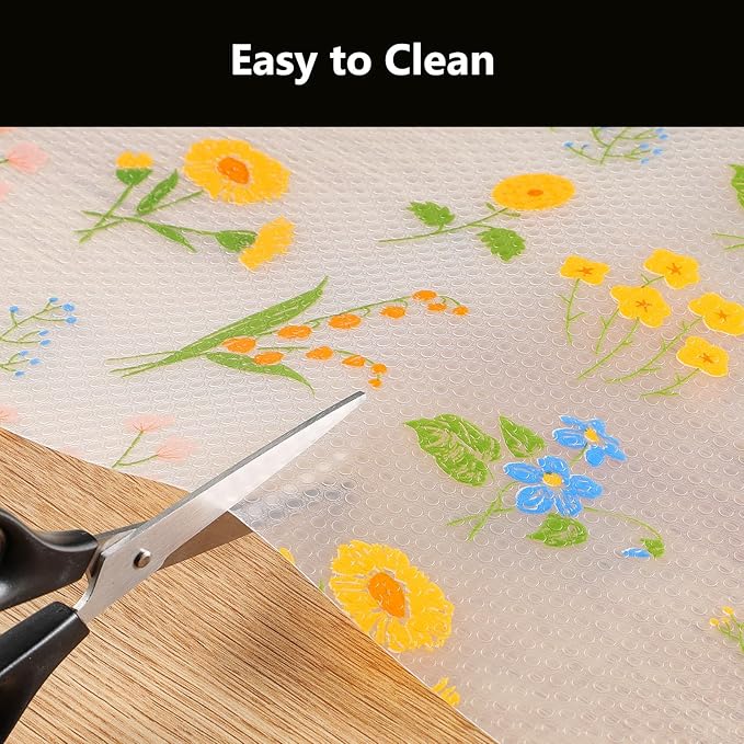 INNOLITES Non-Slip Shelf Liner – Cabinet & Drawer Liner Non-Adhesive – Waterproof Oil-Proof – Durable EVA with Floral for Kitchen Cabinets Refrigerator – BPA-Free, Easy to Cut