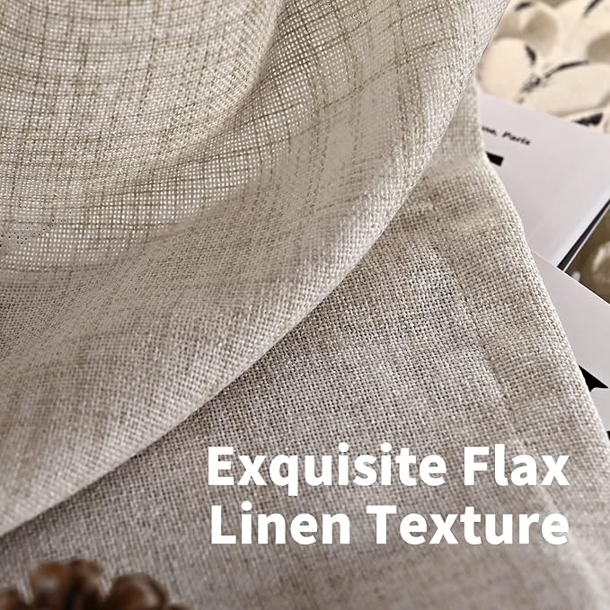 YoungsTex Short Linen Curtains 54 Inches Long for Living Room, Light Filtering Rod Pocket Burlap Textured Window Drapes with Back Tab for Kitchen Bedroom Bathroom Rustic, 52 X 54 Inch, 2 Panels