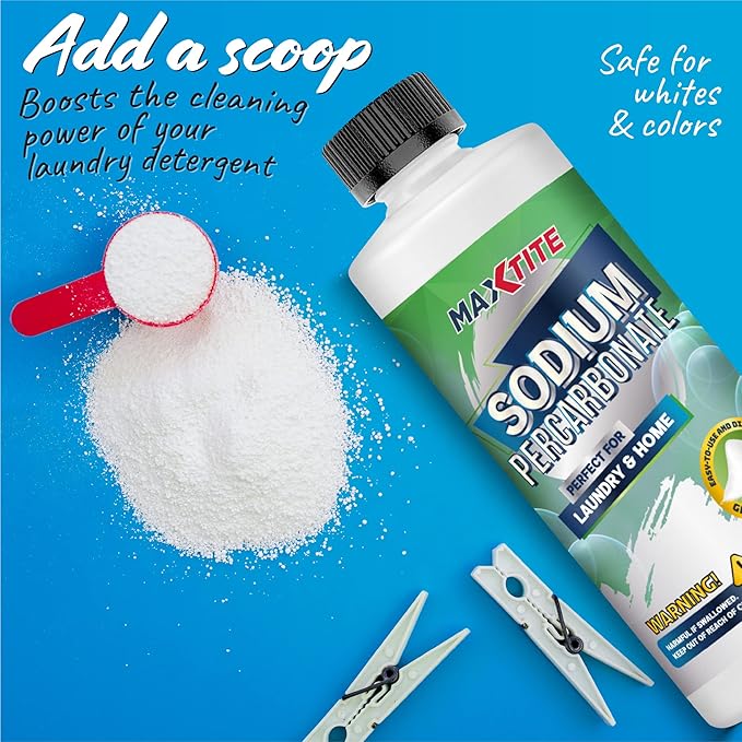 MAXTITE Sodium Percarbonate (4 lbs total - 2 pack of 2 lbs bottles) - 100% Pure - Solid Hydrogen Peroxide/Oxygenated Bleach - Multi-Use Cleaner for Home & Laundry, Resealable Child Resistant Cap