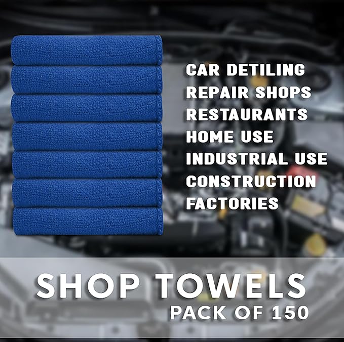 Cotton Shop Towels - Pack of 50 Cleaning Rags 12'' x 14'' - Super Soft and Absorbent Shop Rags for House - Multipurpose Cleaning Towels for Automobiles, Industries, Garage