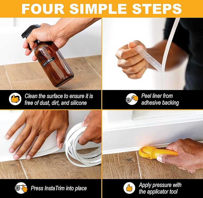 InstaTrim The Original Flexible Trim -10ft Black 3/4" Wide Caulk Tape - Adhesive Trim with Many Uses Including Caulking for Bathtubs, Sinks, Counters, Tile, Floors - Made in USA