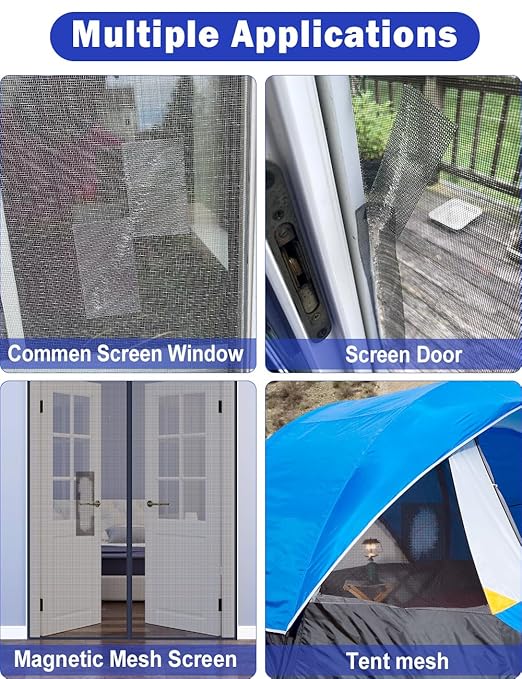 Wohohoho Window Screen Repair Tape, 3 in X 20 FT (240IN) Black Screen Patch Repair Kit, 3-Layer Strong Adhesive Invisible Screen Tape Mesh Repair for Windows, Doors Garage Mosquito Net Magnetic Screen