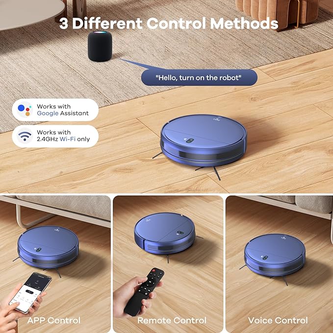 ZCWA Robot Vacuum and Mop Combo,2.4GHz WiFi Link Vacuum Robot,4 Cleaning Mode Robotic Vacuums Cleaner,APP/Remote Aspiradora Robot,Self-Charging Robot Vacuum for Pet Hair,Stains,Carpets,Corner