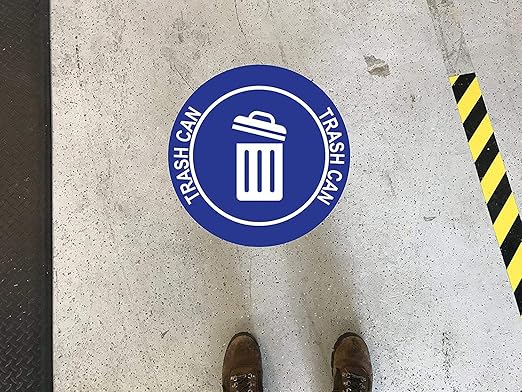 "Trash Can" Durable Laminated Vinyl Floor Sign- Sign by Graphical Warehouse- 5S Safety and Security Signage, Visual Communication Tool (22", Blue/White)
