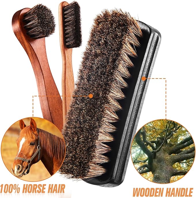 6 Pcs Horsehair Shine Shoes Brush Kit Polish Dauber Applicators Cleaning Leather Shoes Boots Care Brushes Suede Cleaner Brush with Microfiber Shoe Gloves(6 Pcs Style E)