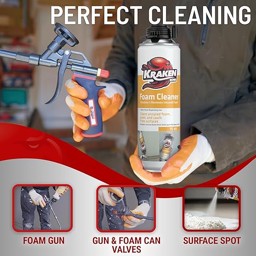 Kraken Bond Spray Foam Gun Cleaner - (24x12.3oz) Polyurethane Insulation Cleaner Spray, Dissolves Uncured Expanding Foam Cleaner Spray for Extended Tool Durability - 24 Pack
