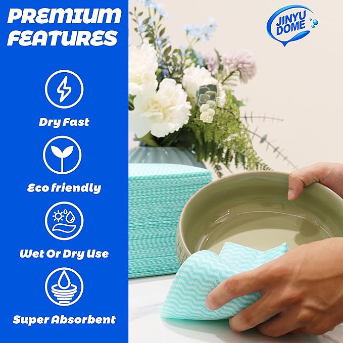 Handi Wipes Reusable Cloths, Green Disposable Kitchen Cleaning Towel Roll, Heavy Duty J Cloth,50 Count