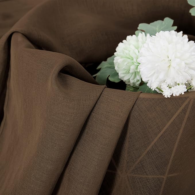 Tollpiz Sheer Curtains Linen Textured Bedroom Curtain Sheers Light Filtering Rod Pocket Voile Curtains for Living Room, 54 x 84 inches Long, Brown, Set of 2 Panels