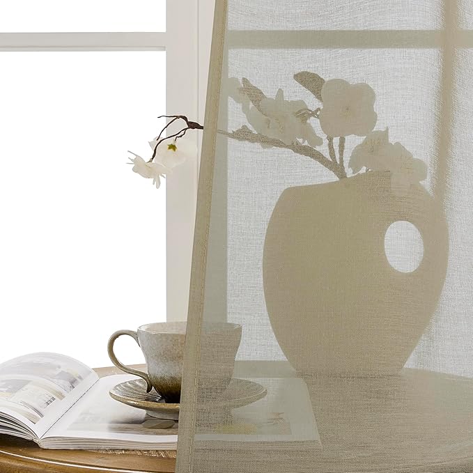 Tollpiz Small Sheer Door Curtain Closet Linen Textured Curtain Sheers Doorway Light Filtering Voile French Doors Rod Pocket Curtains Patio Glass Door, 25 x 40 inches Long, Taos Taupe, Set of 1 Panel