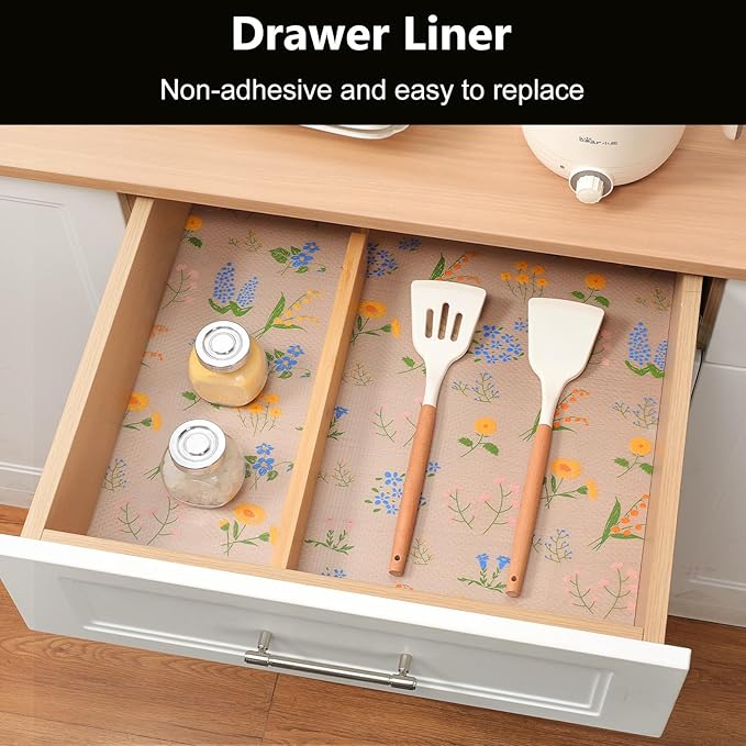 INNOLITES Non-Slip Shelf Liner – Cabinet & Drawer Liner Non-Adhesive – Waterproof Oil-Proof – Durable EVA with Floral for Kitchen Cabinets Refrigerator – BPA-Free, Easy to Cut 23.6" x 360"