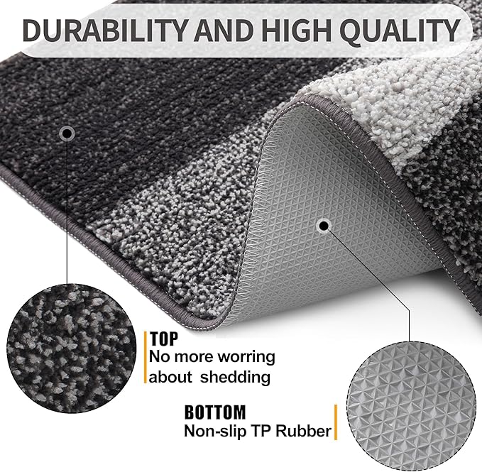 Kitinjoy Indoor Outdoor Door Mat, 59x24 Non-Slip Absorbent Dirt Trapper, Low-Profile Washable Inside Entrance Front Floor Mat, Sturdy Soft Entry Doormats for Entryway, Grey