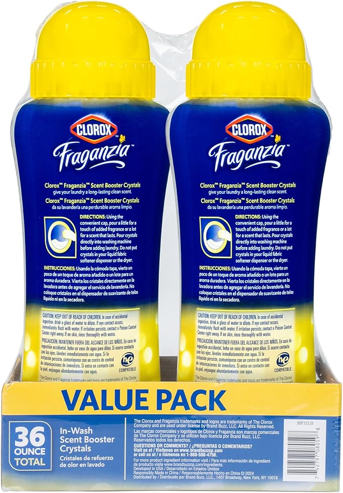 Clorox Fraganzia Laundry Scent Booster Crystals in Citrus Blossom Scent - Scented In-Wash Freshener Beads for Fresh, Clean, Great Smelling Clothes and Linens, 18 Oz - 2 Pack
