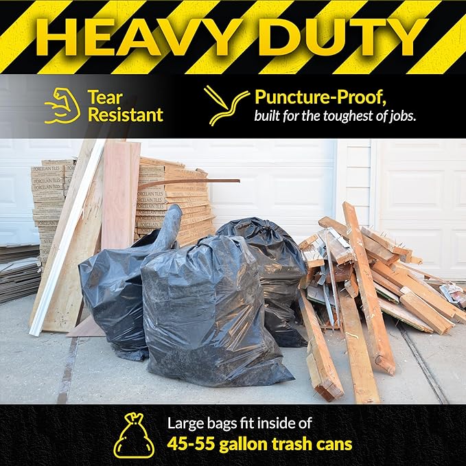 Reli. Contractor Garbage Bags 55 Gallon | 40 Trash Bags | Heavy Duty | Black Contractor