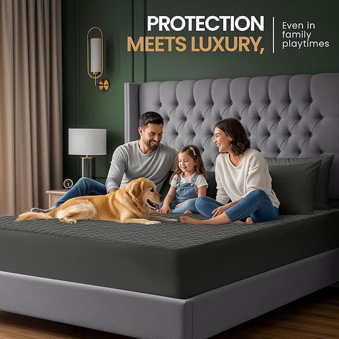 Utopia Bedding Waterproof Mattress Protector Twin Size (Gray), Premium 3D Air Soft Fabric Mattress Cover, Fits 15 Inches Deep, Breathable, Fitted Style with Stretchable Pockets