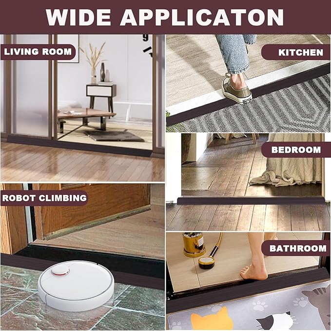 Vinyl Door Threshold Flooring Transition Strip Self Adhesive Carpet Edging Strip for Laminate Doorway Edge Threshold from 3/5" to 4/5" (Black Walnut Wood Grain, 3.3 Ft)