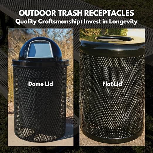 COATEDOUTDOORFURNITURE RDT-TXTGRY Heavy Duty 32 Gallon Round Trash Receptacle, Liner Included, Textured Red with Textured Grey Steel Dome Top, Made in America