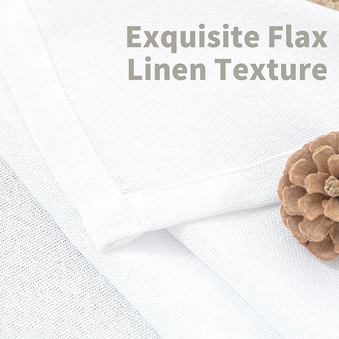 YoungsTex Short White Linen Curtains 45 Inch Length 2 Panels for Window, Semi Sheer Drapes Light Filtering with Rod Pocket Back Tab Lightweight for Cafe Kitchen Bathroom, 42 X 45 Inch
