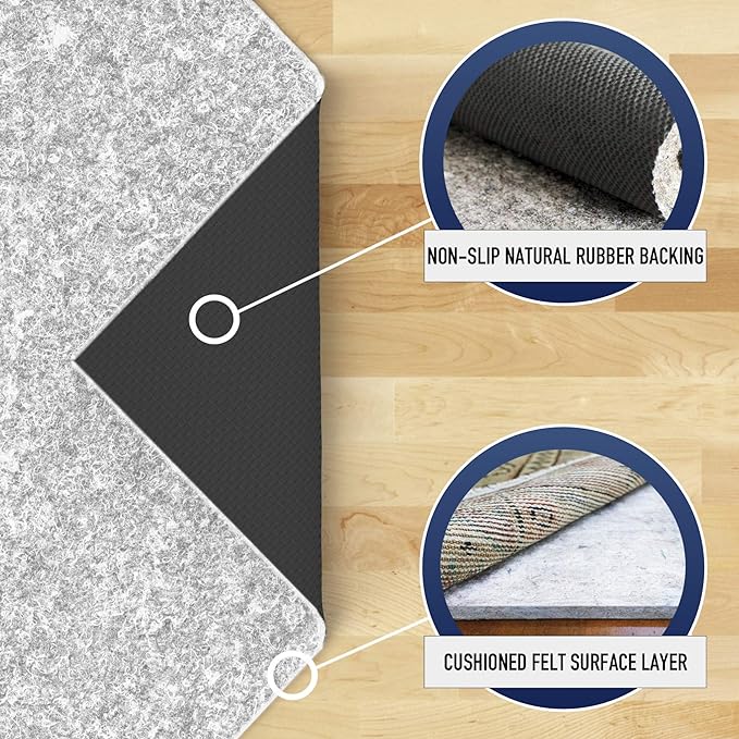 RUGPADUSA - Dual Surface - 8'x11' - 1/4" Thick - Felt + Rubber - Non-Slip Backing Rug Pad - Safe for All Floors