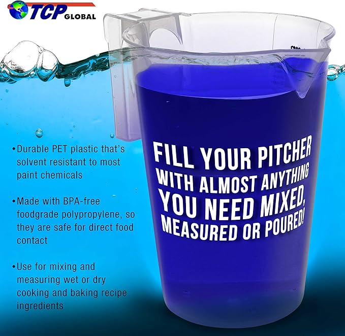 TCP Global 5 Liter (5000ml) Gallon Plastic Graduated Measuring and Mixing Pitcher (Pack of 3) - Holds 5 Quarts 1.25 Gallons- Pouring Cup, Measure & Mix Paint, Resin, Epoxy, Kitchen Cooking Baking