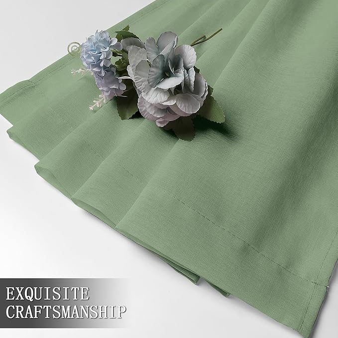 Tollpiz Sheer Curtains Linen Textured Bedroom Curtain Sheers Light Filtering Rod Pocket Voile Curtains for Living Room, 54 x 63 inches Long, Sage Green, Set of 2 Panels