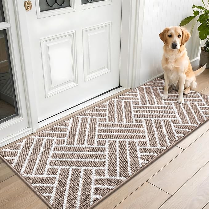 OLANLY Runner Indoor Door Mat, 59x23 Inch, Dirt Resistant and Absorbent, Non-Slip Rubber Backing Floor Mats, Easy Clean Low-Profile Doormat for Entryway, Front Door, and Inside Entrance, Brown