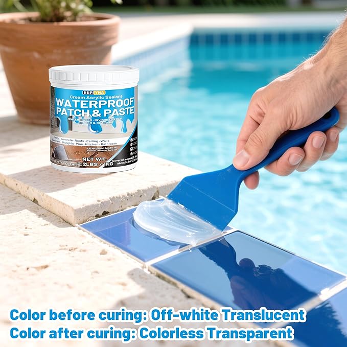 Waterproof Patch & Seal Rubberized Sealant Paste, 2.2lbs Anti-Leakage Clear Waterproof Paste Invisible Indoor & Outdoor Repair for Curved and Vertical Surfaces Wood, Tile, Stone, Roofs, Wall